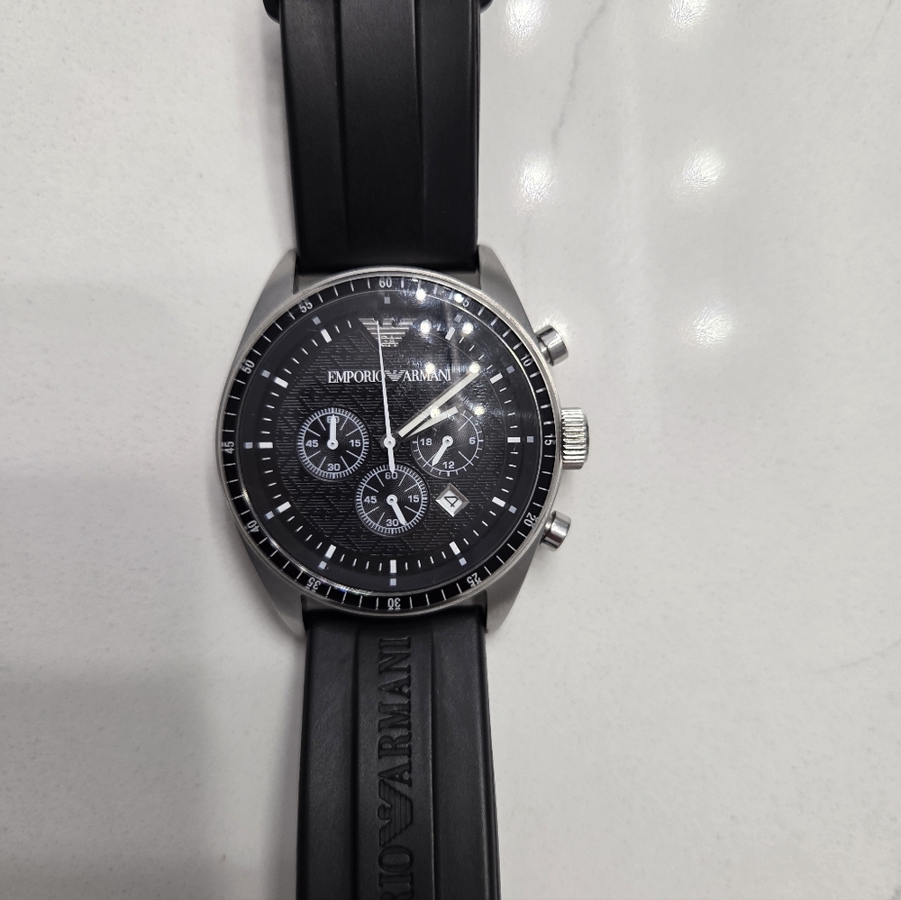 Emporio Armani Black and Silver Chronograph Watch